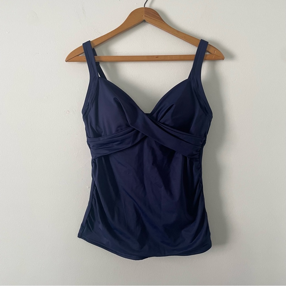 NWT New Lands End Navy Blue Criss Cross Padded Tankini Swimsuit Top Size 6
